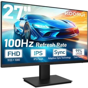 KOORUI 27 inch gaming monitor, 100Hz Full HD(1920 x 1080) scherm met geïntegreerde luidsprekers, HDMI, IPS scherm, kantelbaar, oogverzorging, VESA muurbevestiging