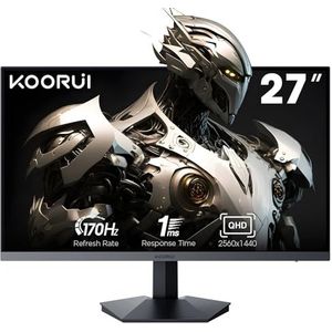 KOORUI Gaming Monitor 27 inch, QHD 2560 x 1440 PC Bildschirm Adaptive-Sync Technology (IPS-paneel, 170Hz, 1ms, DCI-P3 90%, Gsync compatibiliteit, 2 x HDMI, VESA, DisplayPort, instelbare neigung)