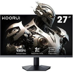 KOORUI Gaming Monitor 27 inch, Full HD frameloos scherm 165Hz Adaptive Sync (1ms, VA-paneel, Eye-Care, 1920 x 1080, 2 x HDMI 2.0, & DisplayPort 1.4, VESA 75x75mm, DCI-P3 90%)