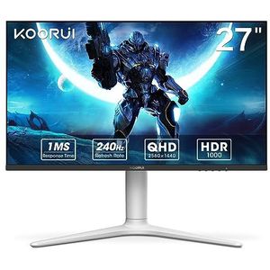 KOORUI Gaming PC beeldschermen 27 inch, QHD (2560 x 1440), 240 Hz, VA Mini LED, 1ms, Adaptive Sync, 2 x HDMI 2.0 & DisplayPort 1.4, HDR 1000, DCI-P3 95%, VESA 75 x 75 mm, Eye Care, in hoogte