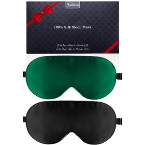 Zijden slaapmasker, 2-pack 100% echt natuurlijk puur zijden oogmasker met verstelbare riem, oogmasker om te slapen, BeeVines oogslaapbescherming voor yogareizen, blokkeert licht