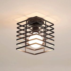 Goeco-Plafondlamp-Retro-industriële -vintage-zwarte-metalen kooi-E27-plafondverlichting-voor slaapkamer-gangpad-veranda-gang-café-bar (lamp niet inbegrepen)