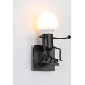 Goeco Wandlampen - 14cm - Klein - E27 - Iron Man - Vintage - Industriële - Zwarte - Lamp Niet Inbegrepen