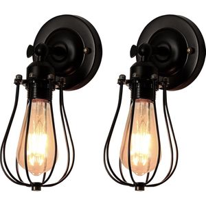 Goeco Wandlamp - 28cm - Klein - E27 - 2 Stuks - Vintage - Zwarte - Industriële Wandlamp - Verstelbaar - Lamp Niet Inbegrepen