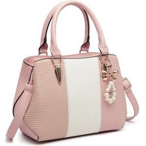 Miss Lulu Handtassen voor dames, tri colour block top handvat tas, schoudertas, roze