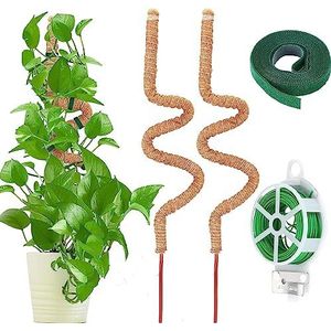 YRUISI Moss Pole Buigbare Mos Pole Coco Kokos Mos Pole Kit voor Klimplanten, Indoor Kaasplant Ondersteuning Stick, met Twist Ties+ Plant Tape (Pack van 2) (120CM)