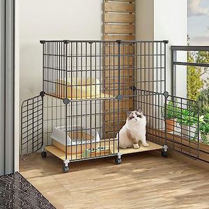 Kattenkooien binnen - buiten kattenbehuizingen afneembare kooi voor kleine dieren kattenbox puppy krat half gesloten kattenkast - voor kleine huisdier kat puppy, zwart (maat: 75 x 39 x 76 cm)