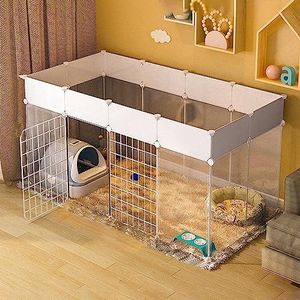 Kattenkooi indoor kattenbehuizing afneembare metalen kooi voor kleine dieren huisdier box draagbaar kattenhuis, huisdier hek werf hek voor cavia's konijn fretten hamsters puppy's (maat: 147 x 75 x 65