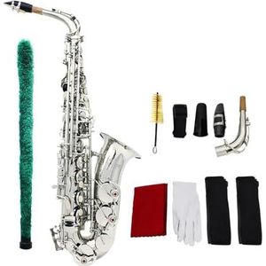 saxofoon kit Saxofoon Eb Messing Gesneden Patroon (Color : Silver)