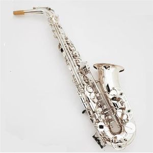 saxofoon kit Zilveren Professionele Altsaxofoon Es-flat Japanse Jazzinstrument Altsax Met De Hand Gesneden Patronen (Color : Leather bag)
