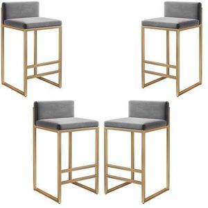 Luxe metalen barkrukken set van 2/4 fluwelen keukeneetkamerstoelen met rugleuning, zacht gevoerde toonbankstoelen, ontbijt hoge kruk, goud