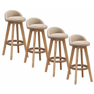 Luxe MAegan barkruk set van 4 barkrukken, ontbijteetbarstoelen met rugleuning, houten frame en voetsteun voor bar, toonbank, keuken en thuis