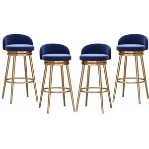 Luxe MAegan barkrukken set van 4 - fluwelen barkrukken met gouden metalen poten, 360 graden roterende keukeneilandkrukken, hoge barstoelen voor eilandbar, pub, bistro