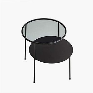 Prachtige bijzettafel van zwart glas, metalen ronde tafel met opbergruimte, woonkamer, café, balkon, vrijetijdssalontafel, 60 * 40 * 50 cm (afmetingen: 60 * 40 * 50 cm, kleur: zwart)