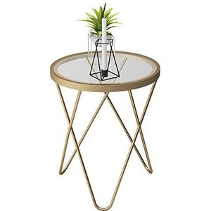 Prachtige woonkamer bijzettafels, enkele metalen ronde salontafel gehard glas hoektafel thuis slaapkamer café bank bijzettafel, goud (afmetingen: 47 * 47 * 62CM, kleur: A)