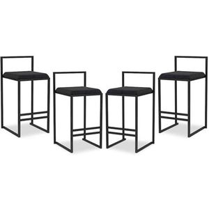 Luxe MAegan fluwelen barkrukken aanrechtstoelen set van 4 ontbijtbarstoelen met zwarte metalen poten en rugleuning, hoge krukken voor keukeneiland/thuisbar