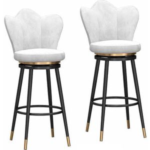 Luxe MAegan Barkrukken Set van 2 - Draaibare fluwelen stoel Barstoelen met rugleuning Ontbijtkeuken Aanrecht Eilanden Metalen poten Barkrukken Hoge krukken - 6 kleuren beschikbaar