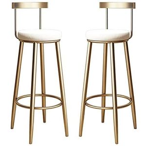 Luxe barkrukken set van 2 zacht gevoerde stoelen hoge krukken met rugleuning keuken eetkamerstoel metalen voetsteun
