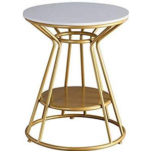 Prachtige marmeren salontafel, dubbellaags metalen ronde bijzettafel woonkamer kantoor hotel banktafel multifunctionele opbergtafel (afmetingen: 50 * 50 * 55CM, kleur: C)