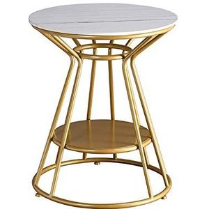 Prachtige marmeren salontafel, dubbellaags metalen ronde bijzettafel woonkamer kantoor hotel banktafel multifunctionele opbergtafel (afmetingen: 50 * 50 * 55CM, kleur: G)