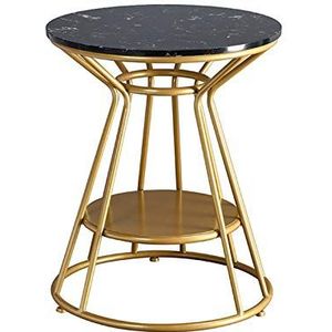 Prachtige marmeren salontafel, dubbellaags metalen ronde bijzettafel woonkamer kantoor hotel banktafel multifunctionele opbergtafel (afmetingen: 50 * 50 * 55CM, kleur: D)
