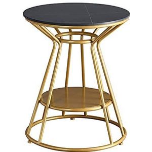 Prachtige marmeren salontafel, dubbellaags metalen ronde bijzettafel woonkamer kantoor hotel banktafel multifunctionele opbergtafel (afmetingen: 50 * 50 * 55CM, kleur: H)