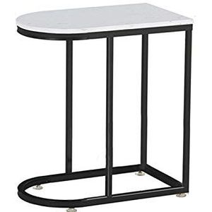 Prachtige C-vormige snacktafel, marmeren rechthoekige salontafel woonkamer café kantoor hoektafel dubbel tijdschriftenrek (afmetingen: 50 * 30 * 58CM, kleur: C)