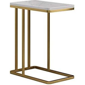 Prachtige C-vormige snacktafel, marmeren rechthoekige salontafel, metalen banktafel, kantoor, woonkamer, hoektafel, 50 * 38 * 50 cm (afmetingen: 50 * 38 * 50 cm, kleur: A)