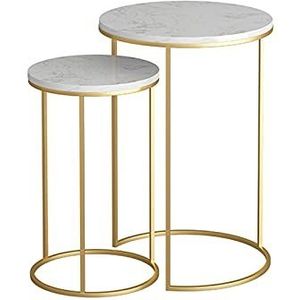 Prachtige 2 stuks marmeren salontafel, metalen ronde bijzettafel woonkamer kantoor hoektafel stapelbare banktafel meubelset (afmetingen: 30 * 30 * 50CM + 40 * 40 * 60CM, kleur: B)