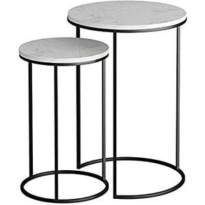 Prachtige 2 stuks marmeren salontafel, metalen ronde bijzettafel woonkamer kantoor hoektafel stapelbare banktafel meubelset (afmetingen: 30 * 30 * 50CM+40 * 40 * 60CM, kleur: A)