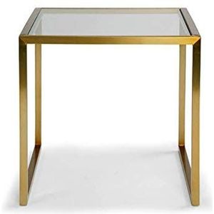 Prachtige salontafel van gehard glas, vierkante metalen bijzettafel thuis slaapkamer woonkamer bank tafel hoektafel, goud (afmetingen: 50 * 45 * 45CM, kleur: goud)