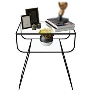 Prachtige glazen salontafel, dubbel thuiskantoor bureau woonkamer kantoor balkon vrije tijd leestafel multifunctionele banktafel (afmetingen: 50 * 33 * 60CM, kleur: zwart)
