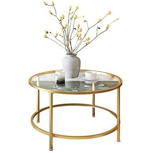Prachtige kleine ronde tafel van gehard glas, thuiswoonkamer enkellaags receptie salontafel multifunctionele centrale salontafel (afmetingen: 60 * 60 * 45CM, kleur: goud)