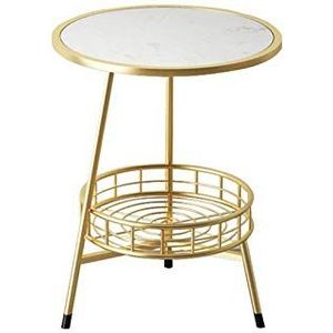 Prachtige ronde salontafel, 2-laags metalen banktafel, kantoor, café, balkon, hoektafel, vrije tijd, leestafel, 40 * 40 * 55 cm (afmetingen: 40 * 40 * 55 cm, kleur: A)