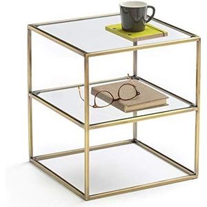 Prachtige glazen banktafel, vierkante metalen salontafel, café, kantoor, hotel, slaapkamer, appartement, nachtkastje, hoektafel, hoogte: 45/58 cm (afmetingen: 40 * 40 * 58 cm, kleur: C)