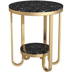 Prachtige 2-laags marmeren salontafel, gouden frame metalen kleine ronde tafel thuis slaapkamer hotel banktafel tijdschriftenrek, 50 * 50 * 60CM (afmetingen: 50 * 50 * 60CM, kleur: B)