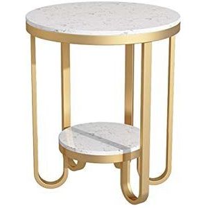 Prachtige 2-laags marmeren salontafel, gouden frame metalen kleine ronde tafel thuis slaapkamer hotel banktafel tijdschriftenrek, 50 * 50 * 60CM (maat: 50 * 50 * 60CM, kleur: A)