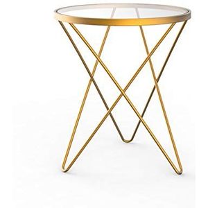 Prachtige salontafel van gehard glas, woonkamer decoratieve ronde bijzettafel thuis café balkon gouden smeedijzeren receptietafel (afmetingen: 47 * 47 * 62CM, kleur: goud)