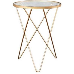 Prachtige gouden ronde bijzettafel, gehard glas salontafel thuis café restaurant eettafel woonkamer ijzeren bank bijzettafel (afmetingen: 50 * 50 * 62CM, kleur: goud)