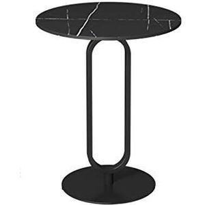 Prachtige marmeren salontafel, enkellaags metalen ronde bijzettafel, café, kantoor, ontvangstruimte, onderhandelingstafel (afmetingen: 45 * 45 * 55 cm, kleur: zwart)