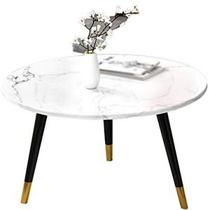 Prachtige houten ronde tafel, grote marmeren gefineerde salontafel, koffiehuis, restaurant, bartafel, eenvoudig te monteren (afmetingen: 50 * 50 * 40 cm, kleur: wit)