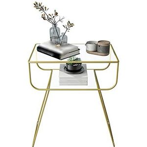 Prachtige glazen salontafel, metalen frame thuis laptop bureau slaapkamer hotel bedstand woonkamer bank bijzettafel,afmetingen: 50 * 33 * 60CM (afmetingen: 50 * 33 * 60CM, kleur: goud)