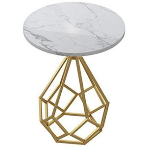 Prachtige CS-Qing-Desk marmeren salontafel, creatieve gouden metalen ronde bijzettafel woonkamer café-bartafel balkon slaapkamer bank bijzettafel (afmetingen: 50 * 50 * 62CM, kleur: A)