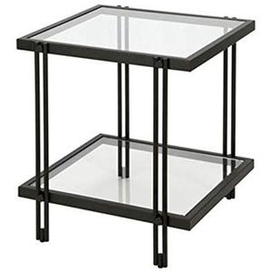 Prachtige CS-Qing-Desk Home glazen salontafel, dubbellaags slaapkamer nachtkastje appartement kantoor café multifunctionele opbergtafel (afmetingen: 45 * 45 * 56CM, kleur: zwart)