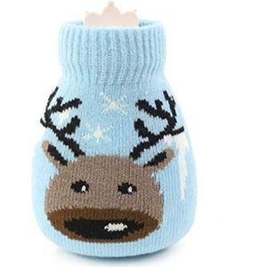 Kleine Hot Water Fles voor winter-320ml Draagbare sililcone hot Water Bag Cartoon (Shell Brown gezicht Deer Blue)