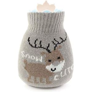 Kleine Hot Water Fles voor winter-320ml Draagbare sililcone hot Water Bag Cartoon (Shell Christmas Deer Gray)