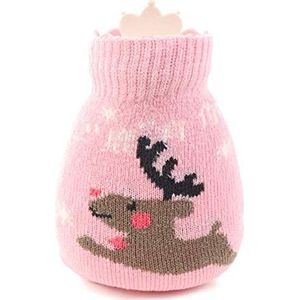 Kleine Hot Water Fles voor winter-320ml Draagbare sililcone hot Water Bag Cartoon (Shell one Deer heeft You Pink)