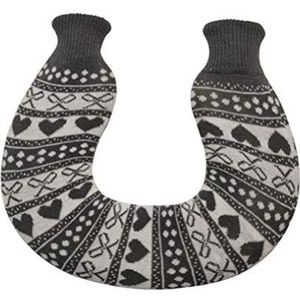 1.5L U-Shaped Neck PVC Hot Water Fles met Katoen Cover (Double-Headed Gray Bow Love Heart)