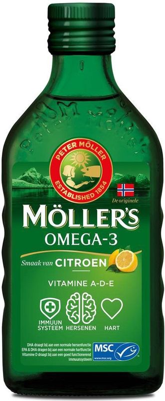 Möller's Omega-3 Citroen - 250 ml - Visolie - Levertraan - Voedingssupplement - Met vitamine D