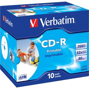 Verbatim 43325 CD-R AZO Wide Inkjet Printable Schijven - 10 Stuks / Jewelcase